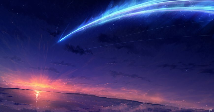 流星日落海景动漫风景壁纸