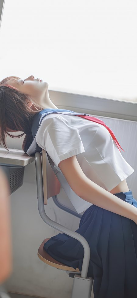 穿水手服靠椅女性人像摄影手机壁纸