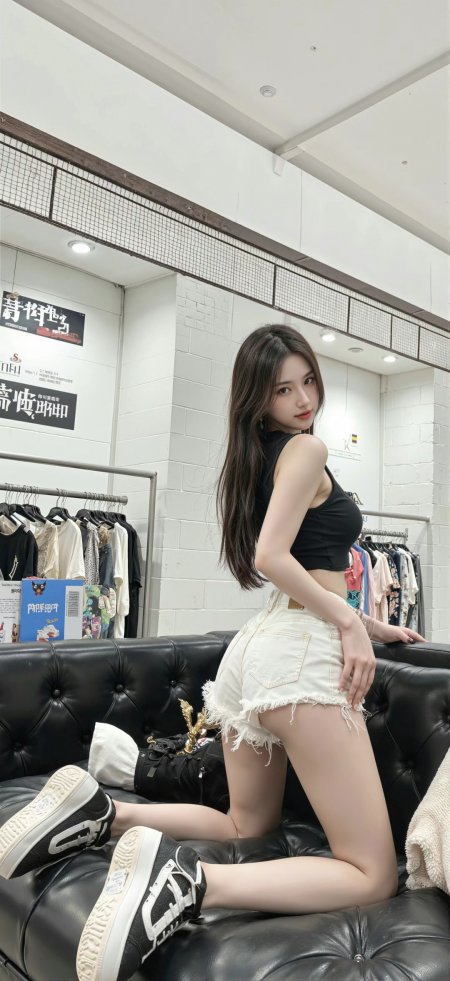 黑色无袖上衣白色短裤人像手机壁纸