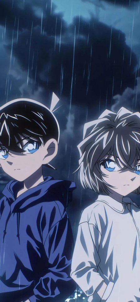 名侦探柯南柯南灰原哀雨中场景手机壁纸