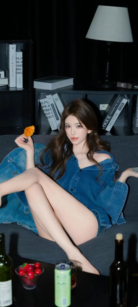 牛仔衬衫气质美女手机壁纸