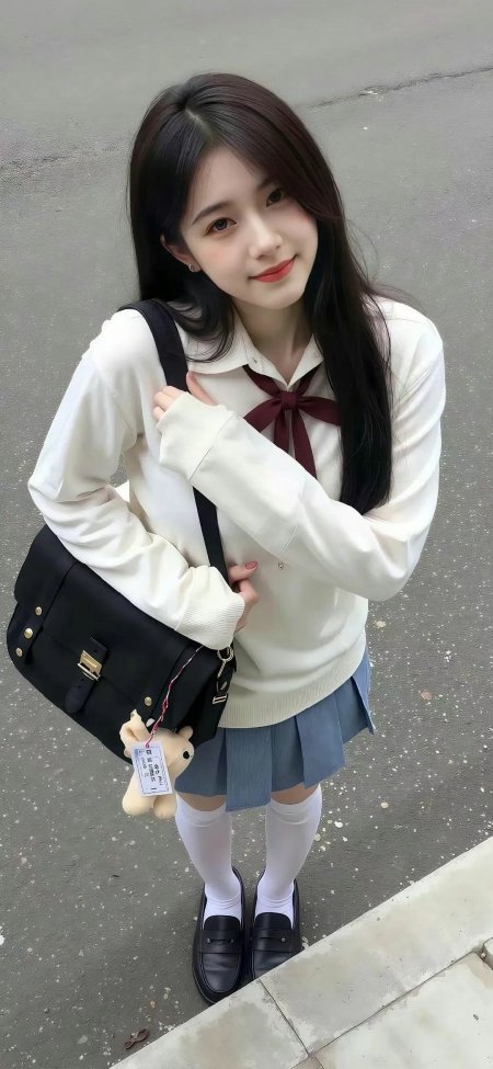 学院风服装女性人像摄影手机壁纸