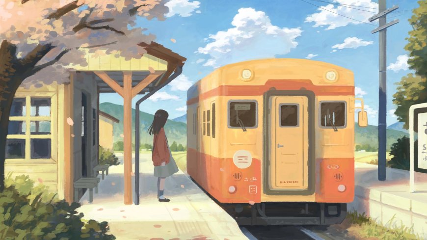 唯美治愈 火车少女插画壁纸