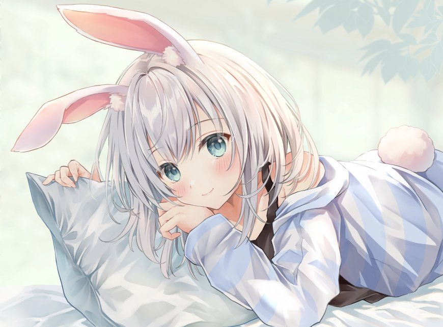 兔耳萌系少女躺卧动漫壁纸