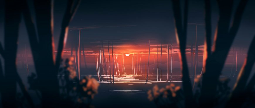 落日夕阳 彩带抽象动漫壁纸
