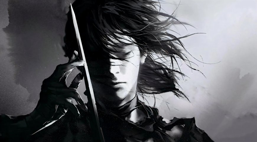 黑白风持刃神秘人物电脑壁纸