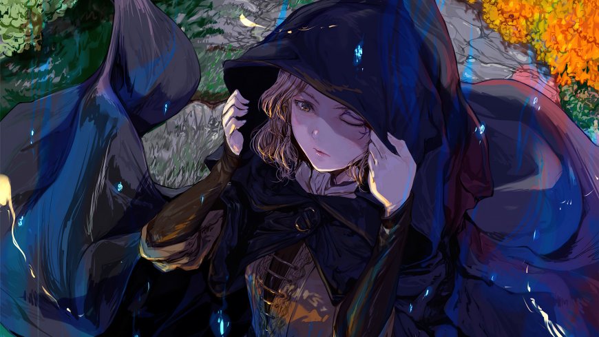闭眼少女 暗黑风格电脑壁纸