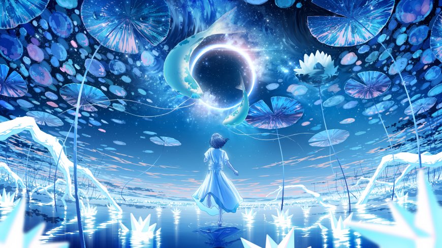 梦幻荷塘少女插画壁纸