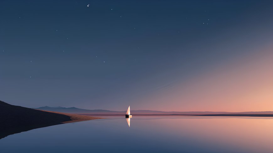沙漠湖泊帆船数字艺术壁纸