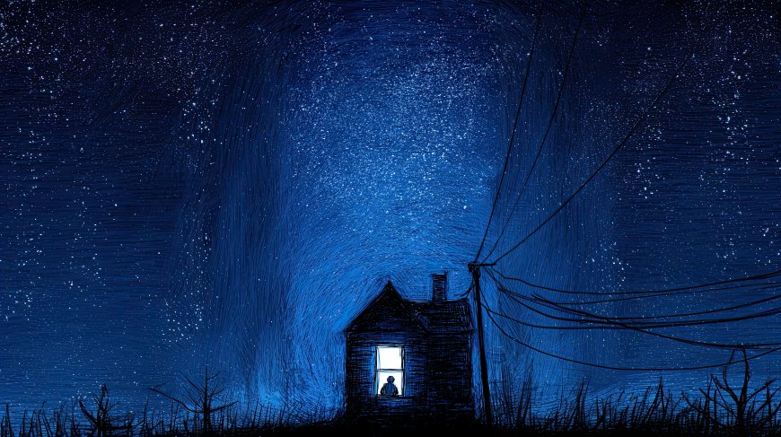 星空下的小屋插画壁纸