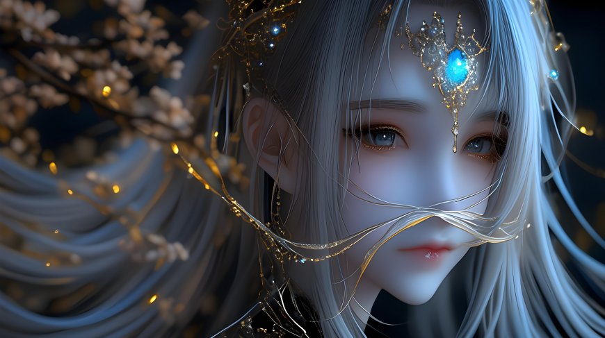 银发金饰古风人物插画壁纸
