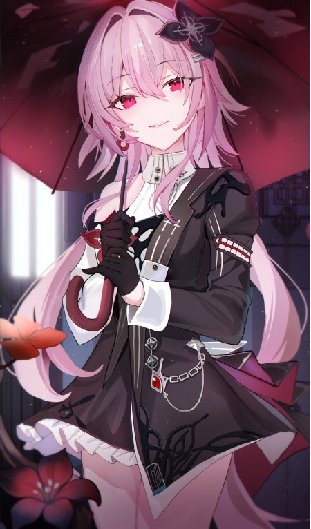 撑伞粉发少女动漫插画壁纸