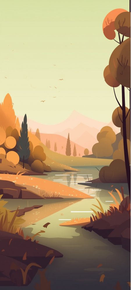秋季山水风景插画壁纸