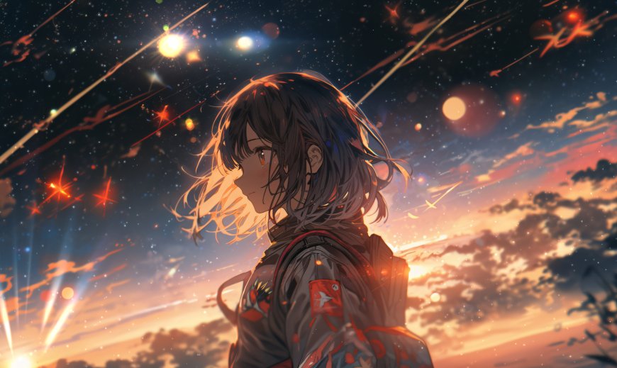 仰望星空二次元人物插画壁纸