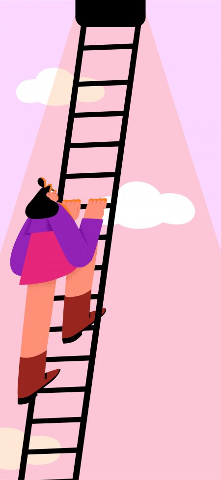 卡通风格女孩爬梯向上励志壁纸