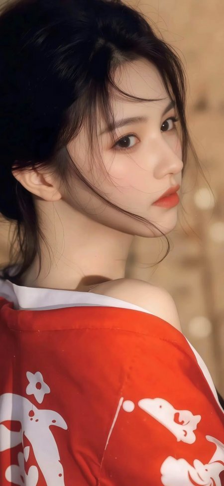 穿红色花纹服饰女孩写真壁纸