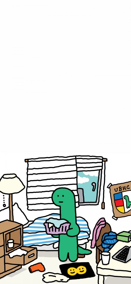 绿色小恐龙整理房间卡通插画壁纸
