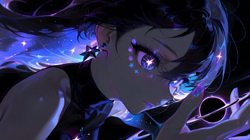 星空眼黑衣少女特写壁纸