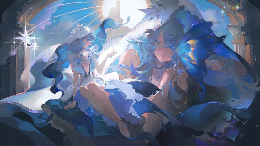 蓝调双子少女梦幻场景壁纸