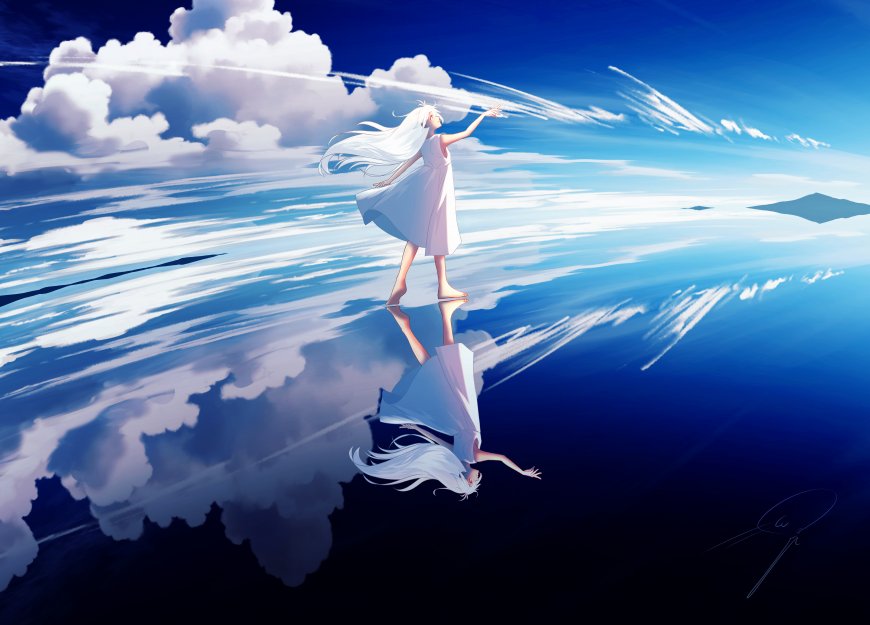 白衣少女天空之镜动漫壁纸