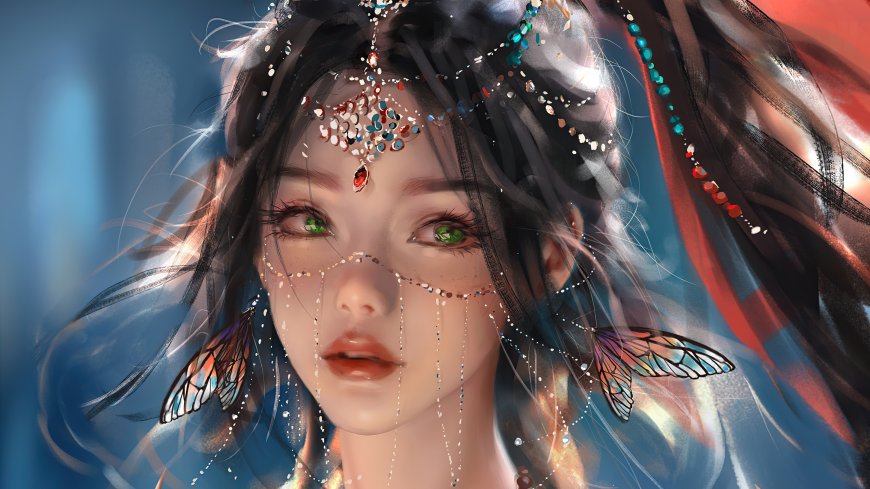 蝴蝶元素的华丽少女插画壁纸