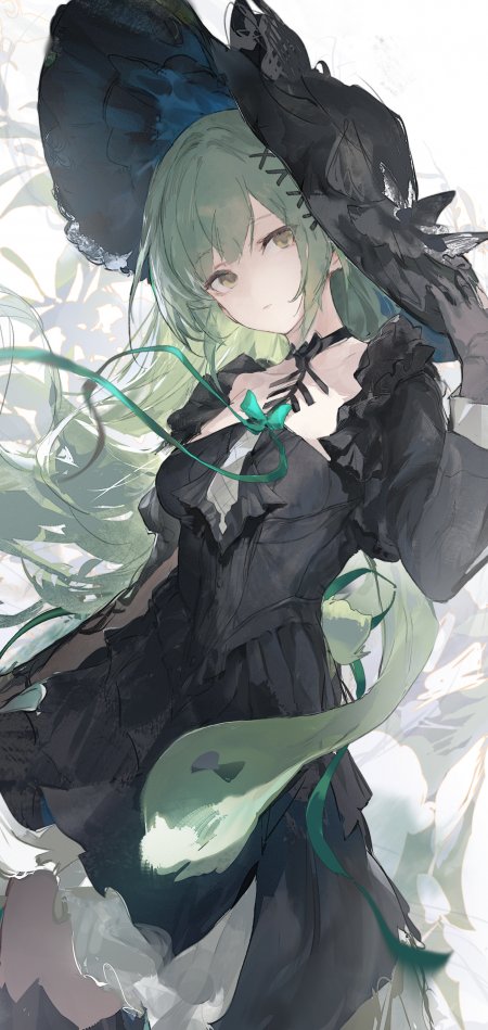 哥特风绿发少女插画壁纸