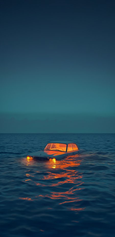 海面漂浮汽车氛围感手机壁纸