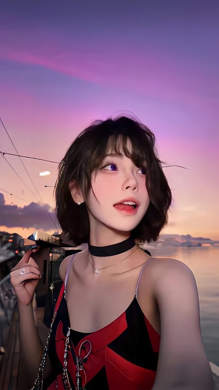 黄昏海边女子时尚风手机壁纸