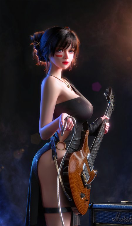 摇滚风吉他少女手机壁纸