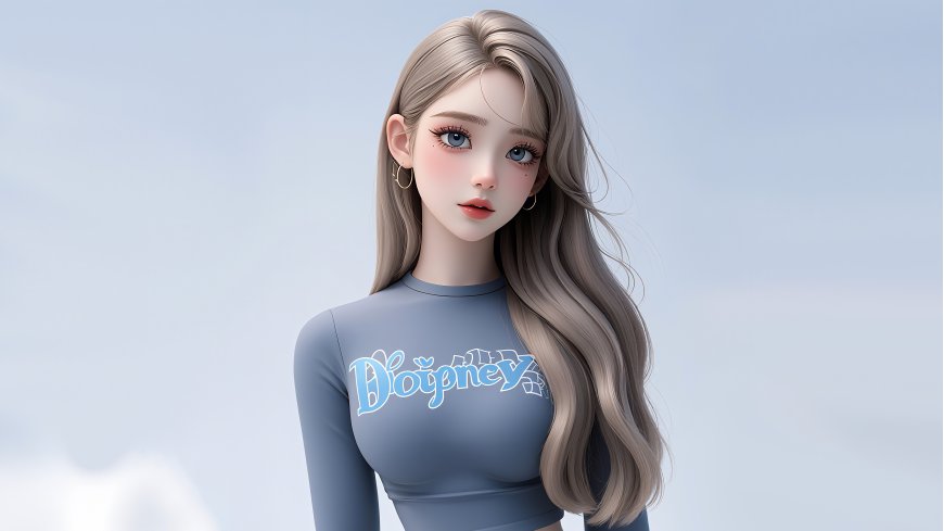 3D动漫长发少女简约背景壁纸