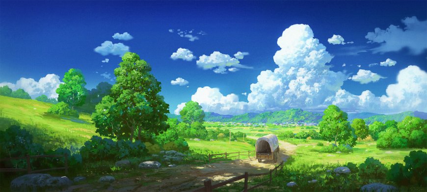 动漫风田园风景壁纸 清新治愈系电脑桌面背景