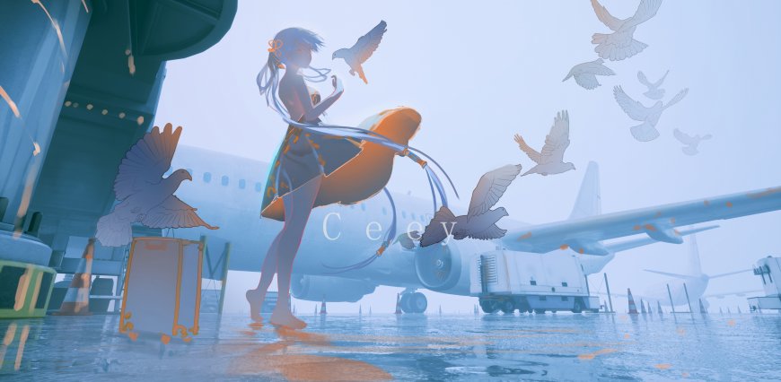 唯美少女 飞鸟飞行壁纸