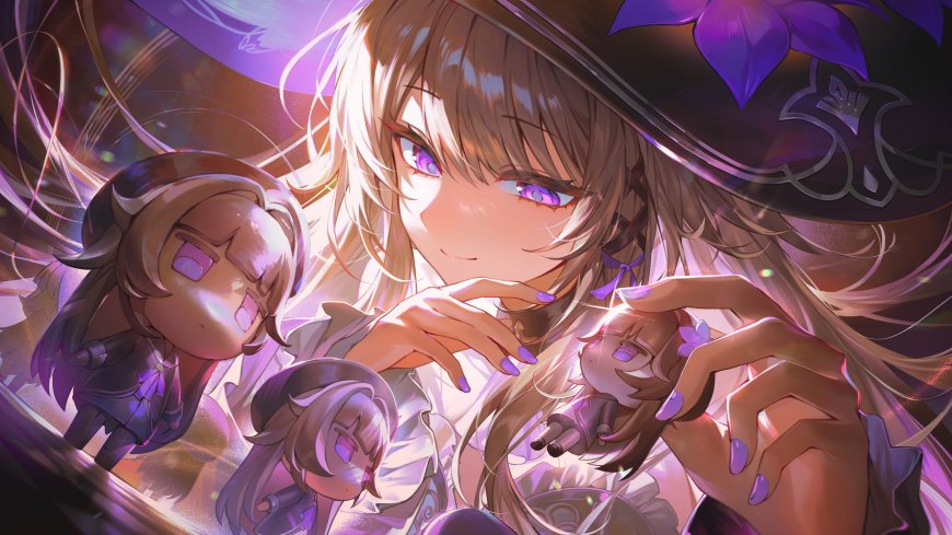 奇幻紫眸少女与小玩偶动漫插画