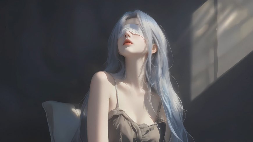 蒙眼蓝发少女形象插画