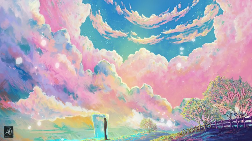 梦幻彩色云海风景艺术插画