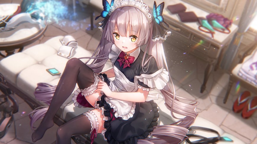 可爱女仆装双马尾少女动漫插画