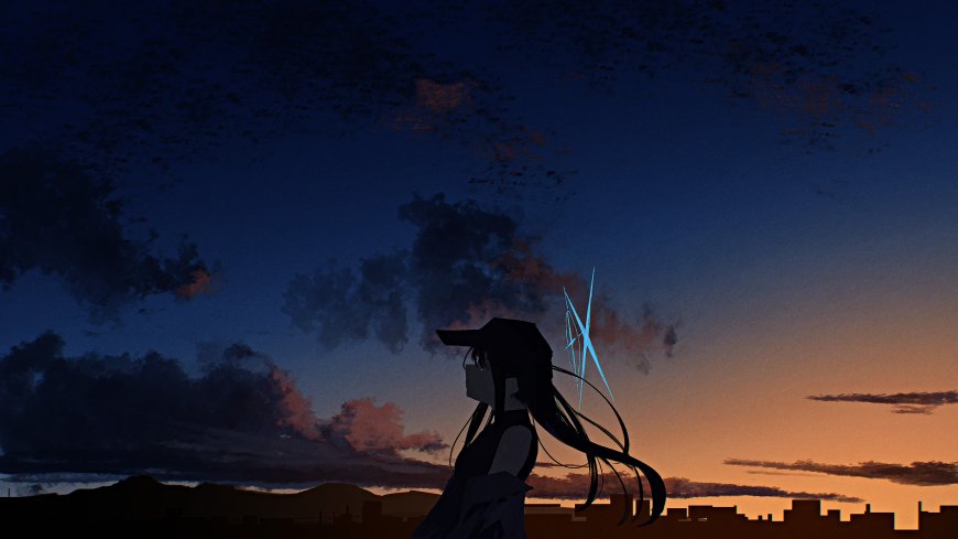 黄昏剪影少女插画壁纸