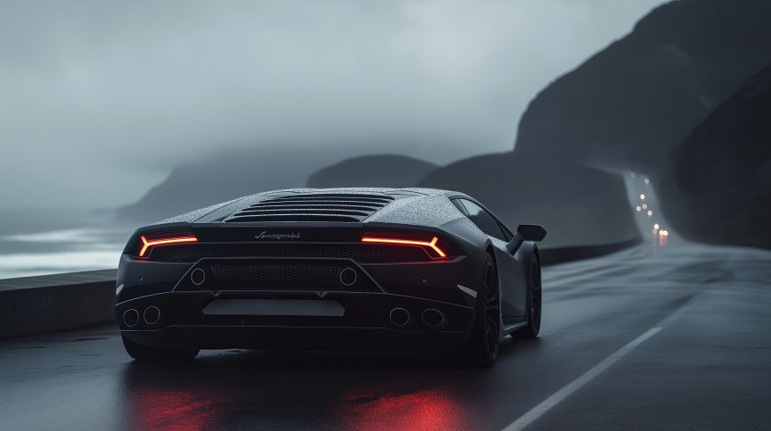 兰博基尼跑车 雨夜公路行驶壁纸
