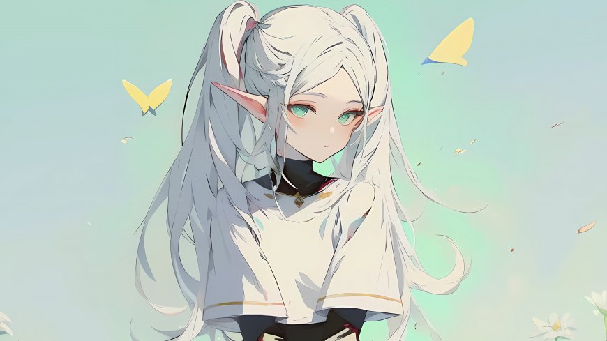 白发精灵耳少女清新风二次元电脑壁纸