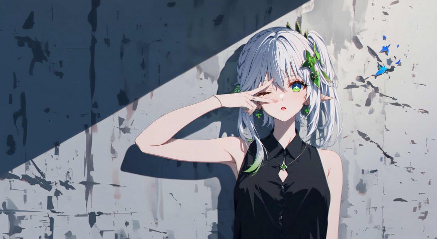银发精灵耳少女潮流动漫电脑壁纸