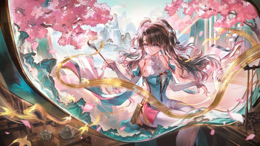 樱花古风少女执笔二次元电脑壁纸