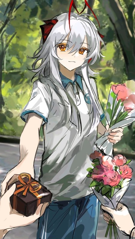 送花二次元少女温馨风手机壁纸