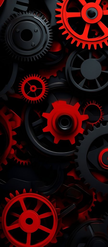 红黑齿轮机械风手机壁纸