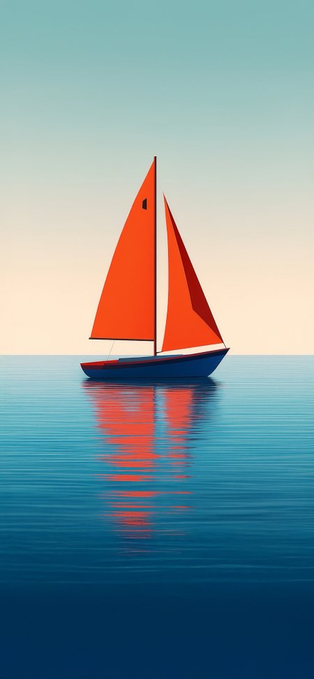 海面红帆简约风手机壁纸