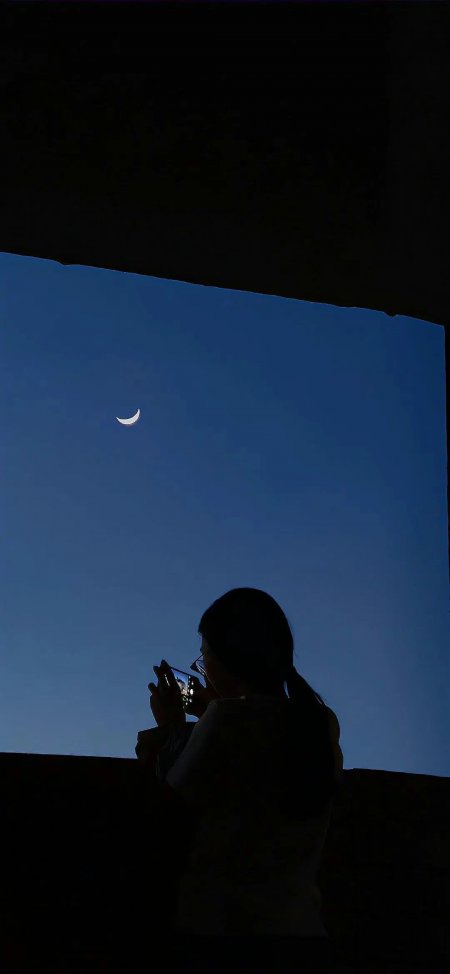 拍月牙少女剪影文艺风手机壁纸