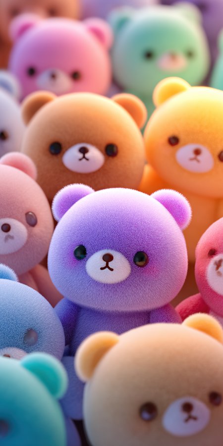 多彩小熊玩偶治愈风手机壁纸
