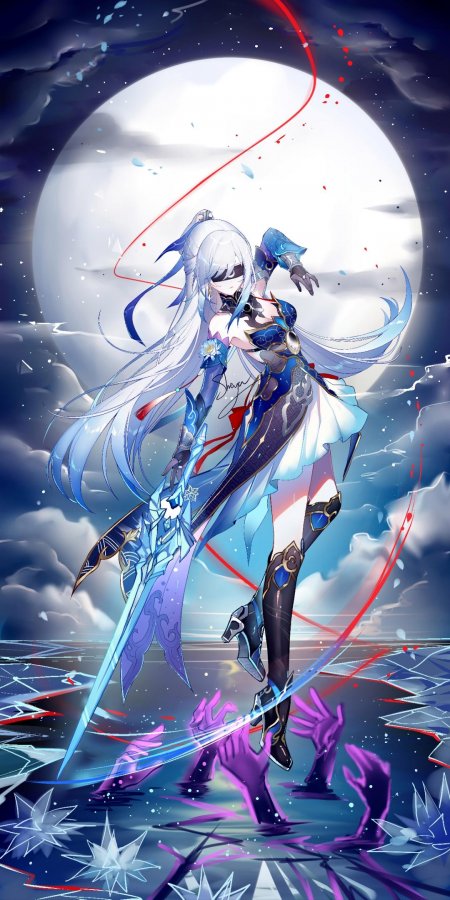 月夜下的二次元少女战斗风手机壁纸