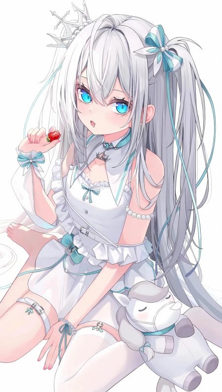 银发少女二次元甜美风手机壁纸