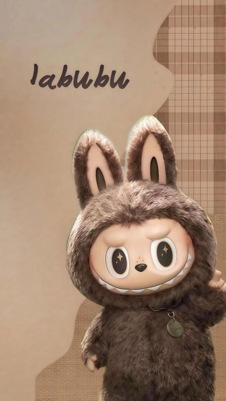 棕色 Labubu 毛绒玩偶可爱风手机壁纸