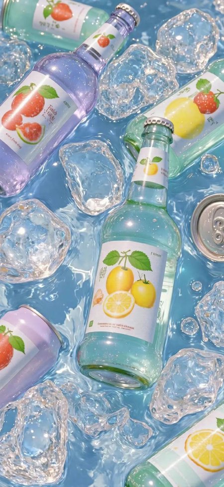 冰水中的果味饮料清爽风手机壁纸